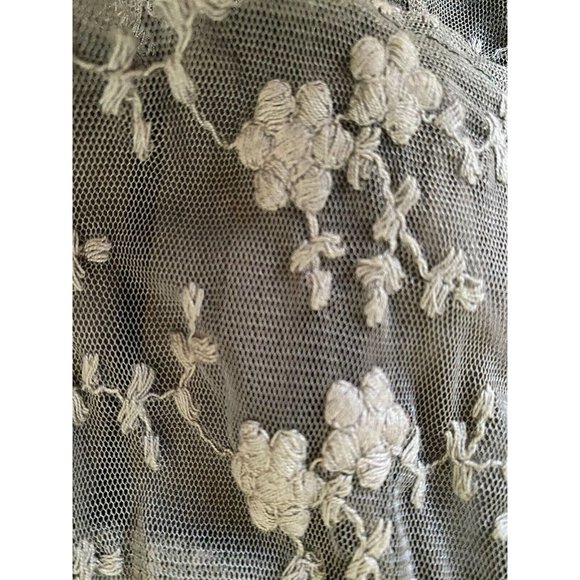 World Market Grey Mini Flare Dress Tunic Women S/M Lace Accents Long Sleeve Vtg - Picture 11 of 16